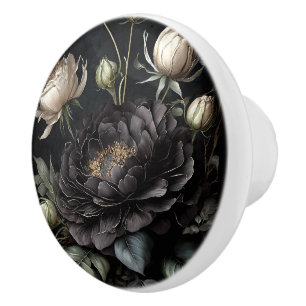 Gotische Rosenanordnung schwarze Blume Keramikknauf