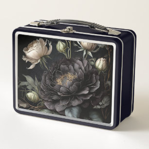 Gotische Rosenanordnung schwarze Blume Metall Brotdose