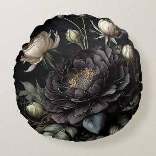 Gotische Rosenanordnung schwarze Blume Rundes Kissen