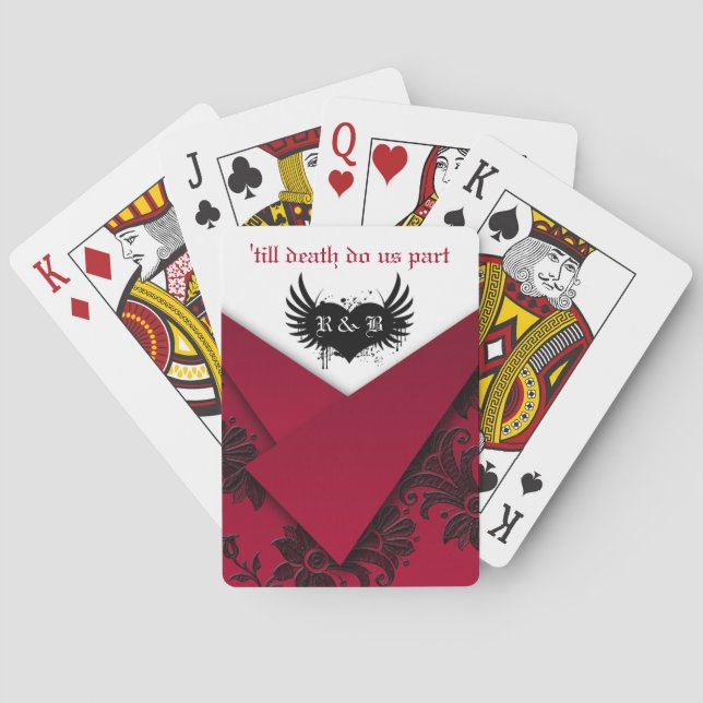 Gotische Rot-, Schwarz- und Weiß-Blütenspielkarten Spielkarten (Rückseite)
