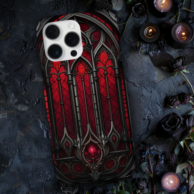 Gotische rote Bleiglasfenster iPhone 16 Pro Max Hülle (Von Creator hochgeladen)