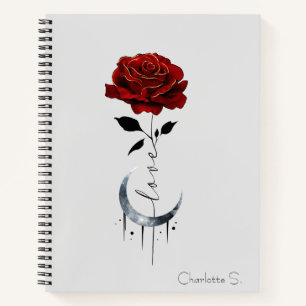 Gotische Rote Rose und Crescent Moon mit Liebe Notizbuch