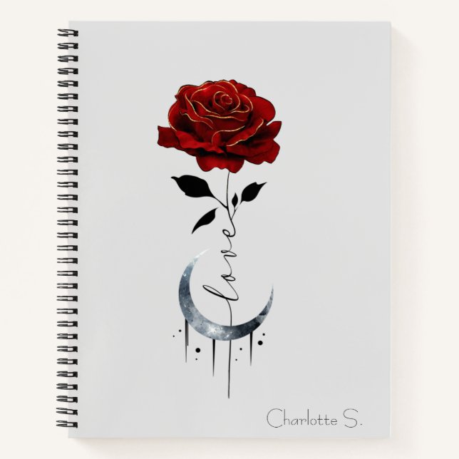 Gotische Rote Rose und Crescent Moon mit Liebe Notizbuch (Vorderseite)