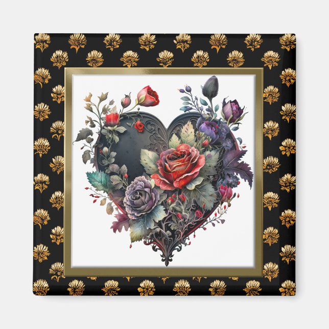 Gotische Rote Rose und Herzmagazin Magnet (Vorne)