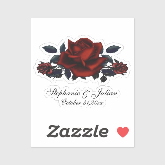 Gotische Rote Rosen Hochzeit Aufkleber (Blatt)