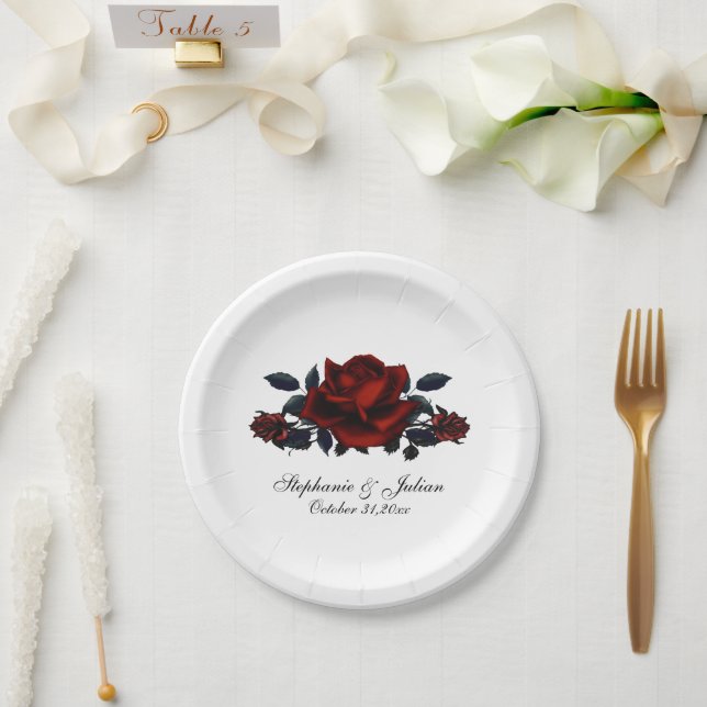 Gotische Rote Rosen Hochzeitspapierplatte Pappteller (Hochzeit)