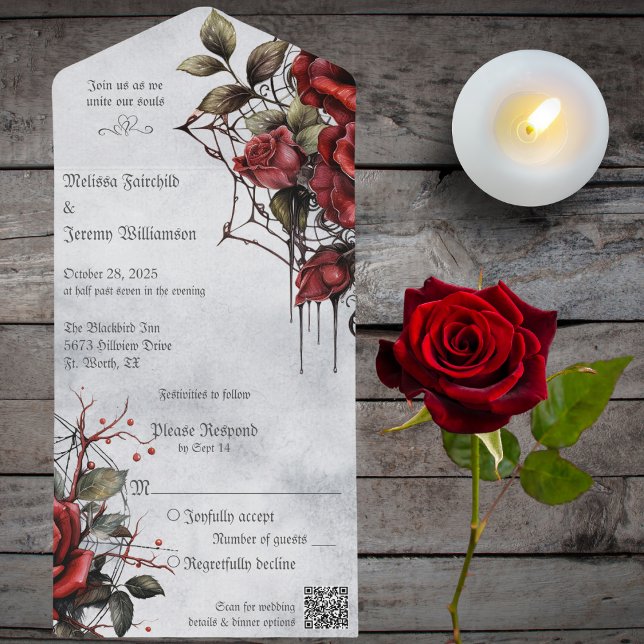 Gotische Rote Rosen mit QR-Code All In One Einladung (Von Creator hochgeladen)