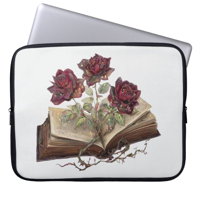 Gotische Rote Rosen & Open Book Laptop Bag Laptopschutzhülle (Vorderseite)