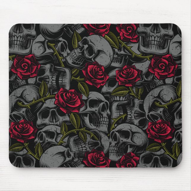 Gotische Rote Rosen & Skulls, Romantischer Horror  Mousepad (Vorne)