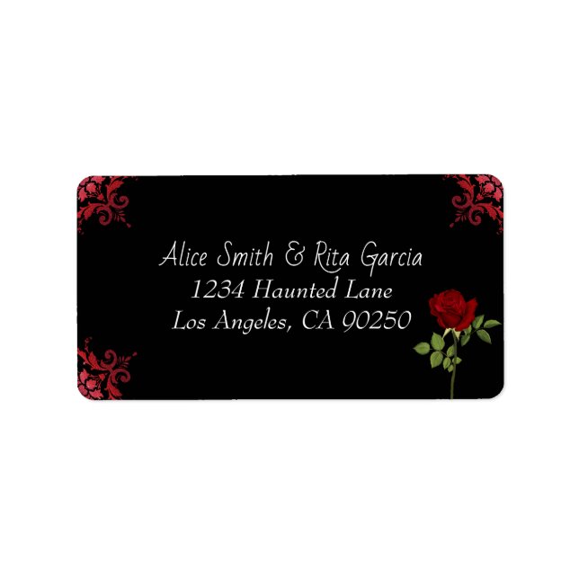 Gotische Rote Rosen und Black Wedding Address Labe Adressaufkleber (Vorne)