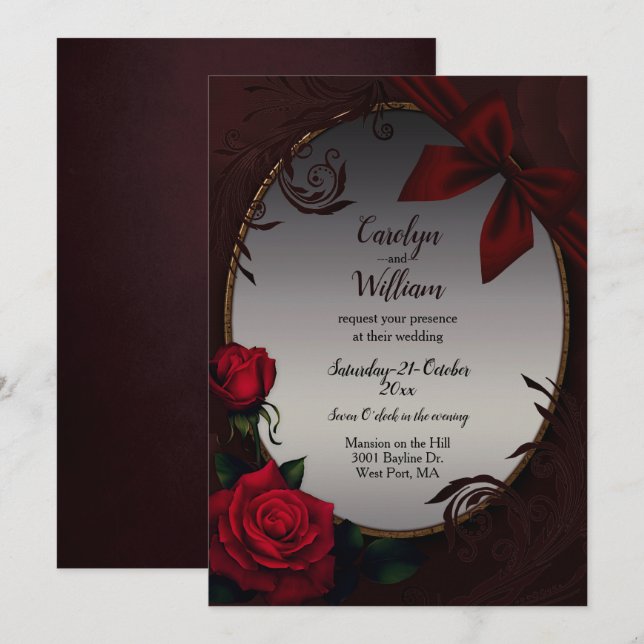 Gotische Rote Rosen und Einladung zur Bow-Hochzeit (Vorne/Hinten)