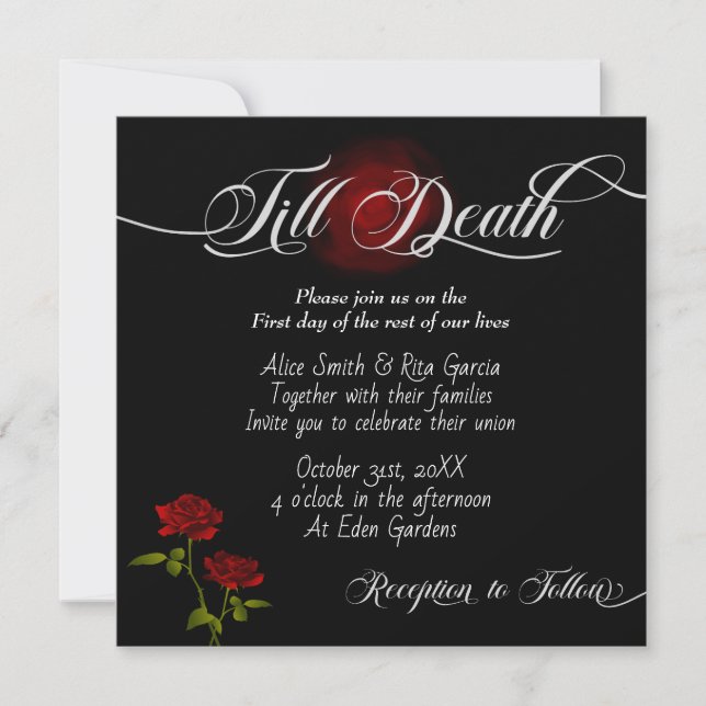 Gotische Rote Rosen und Einladungen zum Black Wedd (Vorderseite)