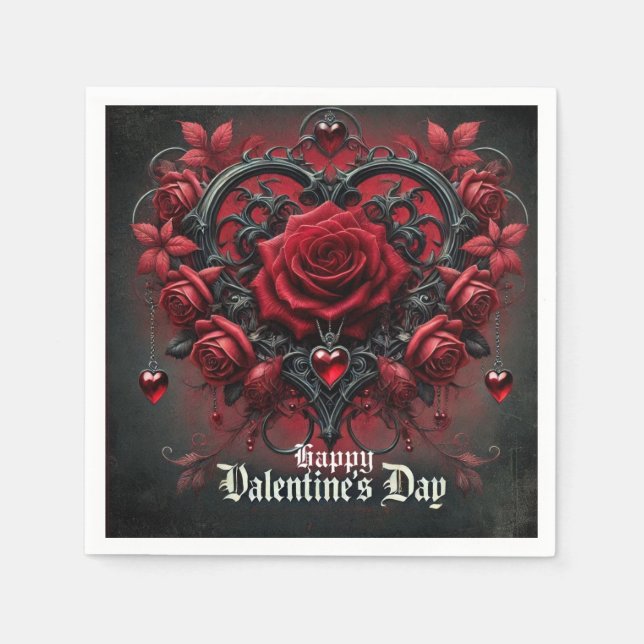 Gotische rote Rosen Valentinstag Serviette (Vorderseite)
