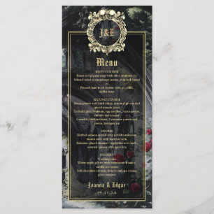 Gotische Ruinen Blumenrosen Hochzeit Menükarte