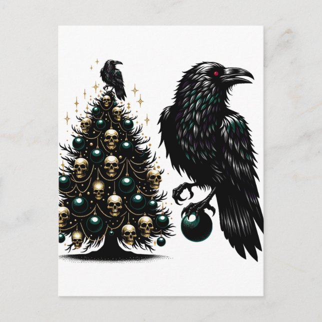 Gotische Schädel und Ravens Weihnachtsbaum Postkarte (Vorderseite)