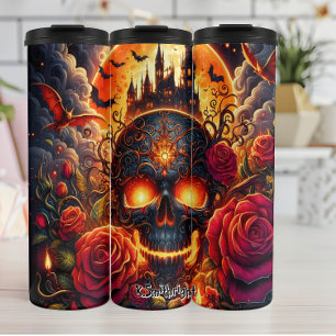 Gotische Schädelburg und Rose Thermosbecher