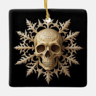 Gotische Schneeflocke und Schädel Keramikornament