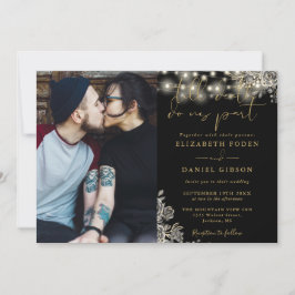 Gotische Schwarz-Gold-Blumen-Foto Hochzeit Einladung
