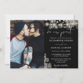 Gotische Schwarz-Weiß-Blumenlampen Foto Hochzeit Einladung