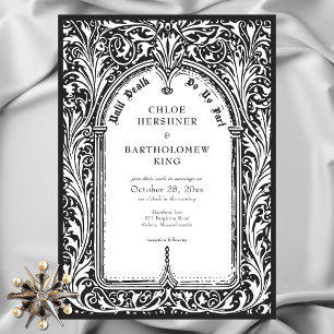 Gotische Schwarz-Weiß-Medieval-Hochzeit bis zum To Einladung