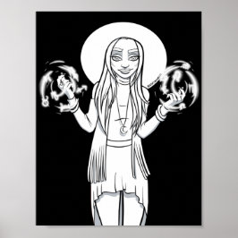 Gotische Schwarz-weiße Anime-Hexe-Illustration Poster
