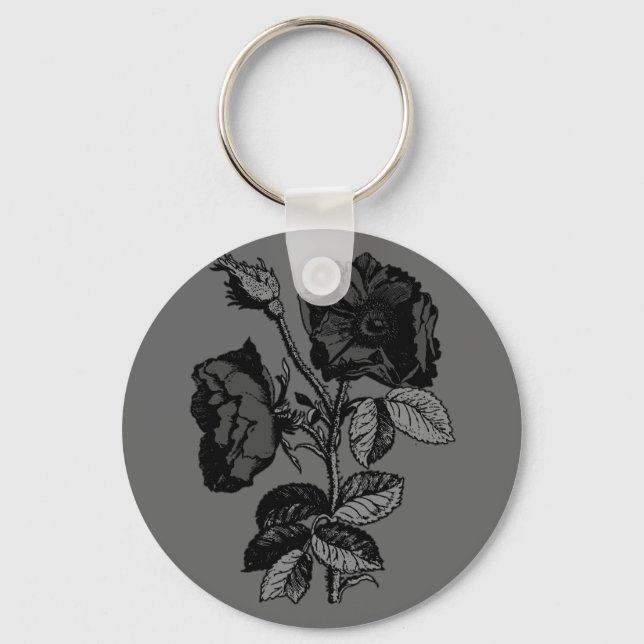 gotische Schwarze Antike Rose Schlüsselanhänger (Vorderseite)