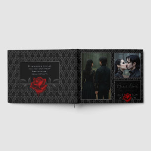 Gotische schwarze Damast-Rosen-Hochzeit Gästebuch