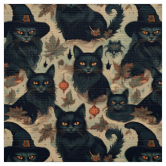 Gotische schwarze Katzen in Hexenhutmuster Stoff