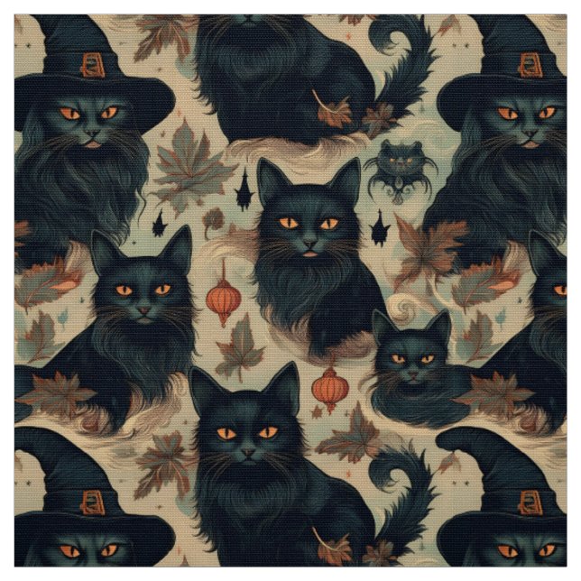Gotische schwarze Katzen in Hexenhutmuster Stoff (Muster)