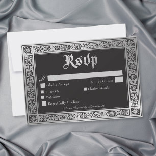 Gotische schwarze silberne mittelalterliche Hochze RSVP Karte