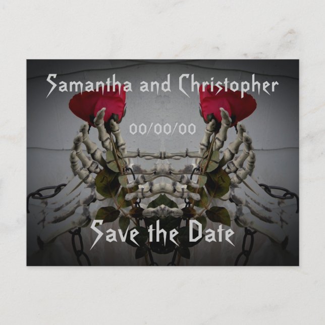 Gotische Skelettillusion Save the Date Ankündigungspostkarte (Vorderseite)