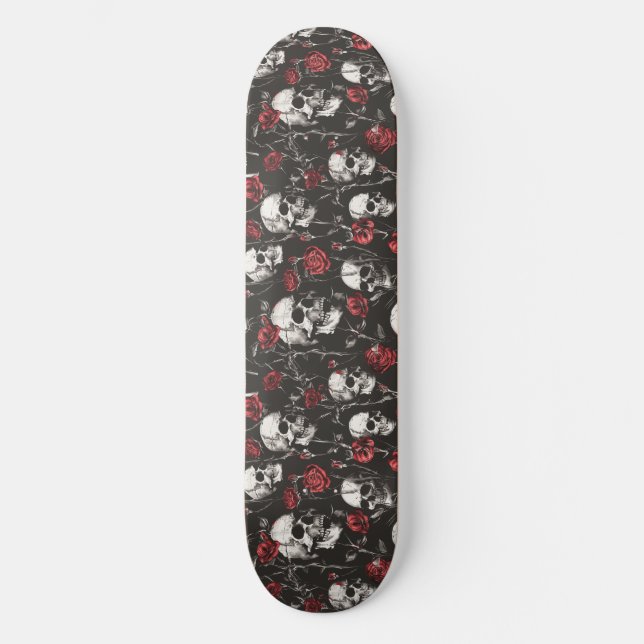 Gotische Skulls und Rose Skateboard (Vorderseite)