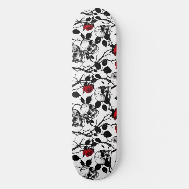 Gotische Skulls und Rose Skateboard (Vorderseite)