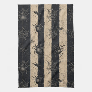 Gotische Spinne und gestreiftes Halloween-Muster Geschirrtuch