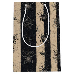 Gotische Spinne und gestreiftes Halloween-Muster Mittlere Geschenktüte