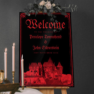 Gotische Vampir-Burg-Grenze Schwarz Rot Hochzeit Acrylschild
