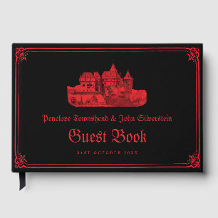 Gotische Vampir-Burg-Grenze Schwarze Rote Hochzeit Gästebuch