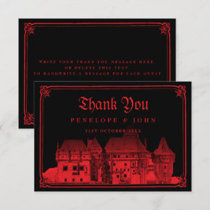 Gotische Vampir-Burg-Hochzeit in Schwarz und Rot Dankeskarte
