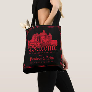 Gotische Vampir-Burg-Rand-Schwarz-Rot-Hochzeit Tasche