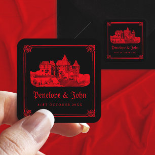 Gotische Vampir-Burg-Schwarz-Rot-Hochzeit Quadratischer Aufkleber