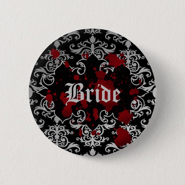 Gotische viktorianische Vampir-Thema Hochzeit Brau Button (Vorderseite)