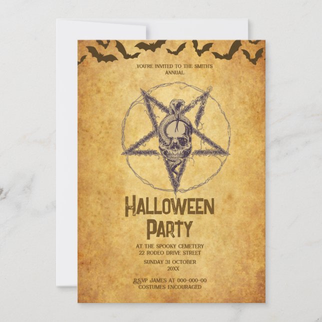 gotische, Vintage, spoky Schädelhalloween Einladung (Vorderseite)
