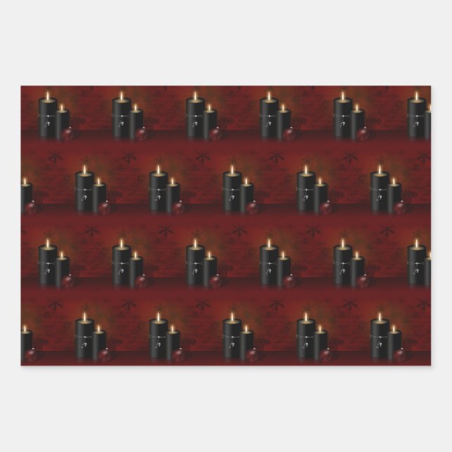 Gotische Weihnachtskerzen Ornament Geschenkpapier Set (Vorderseite)