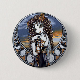 Gotischer Blumen-Mond feenhafter Pinback Knopf Button