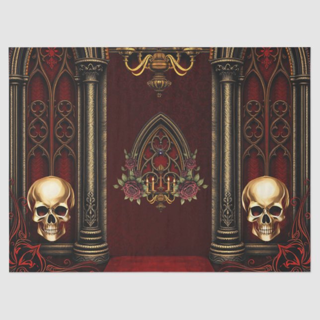 Gotischer Bogengang mit Skulls. Seidenpapier (Vorderseite)