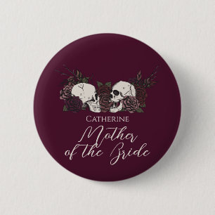 Gotischer Burgund-Schädel- und Rosen-Hochzeitsfeie Button