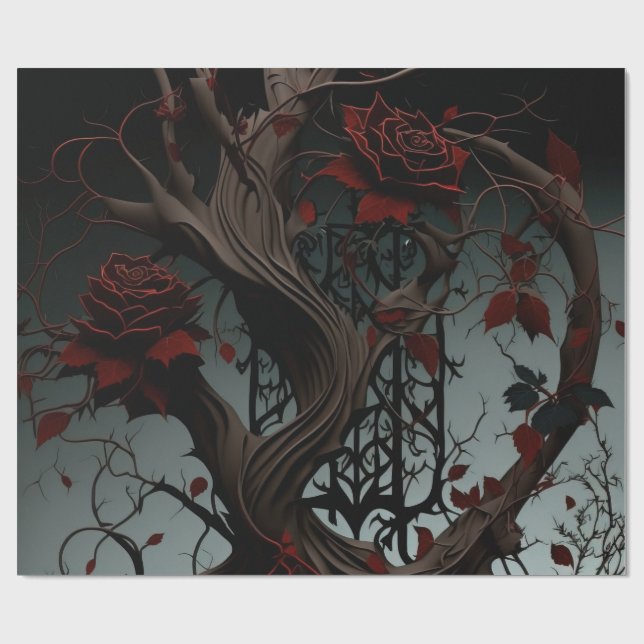 Gotischer Friedhof Rose Garten Geschenkpapier (Flach)