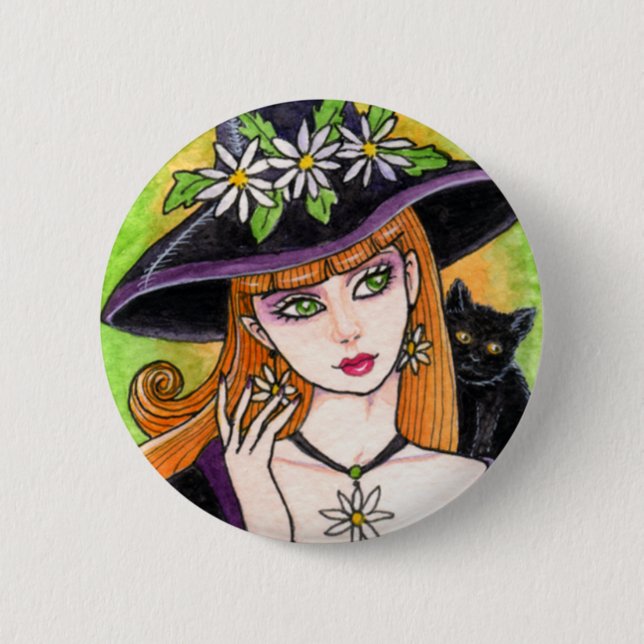 Gotischer Gänseblümchen-Hexe-Fantasie-Knopf durch Button (Vorderseite)