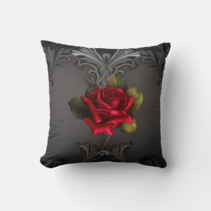 Gotischer Glamour Rote Rose Schwarzer Ornament Gla Kissen