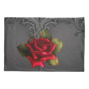 Gotischer Glamour Rote Rose Schwarzer Ornament Gla Kissenbezug